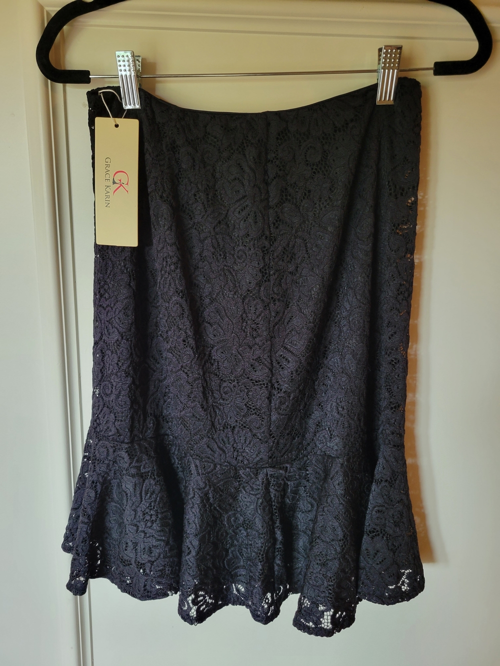 Grace Karin Black Lace A-Line Ruffled Hem Skirt